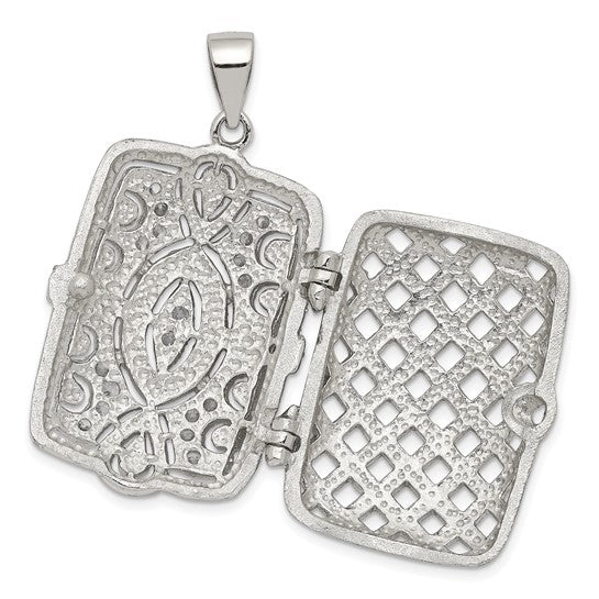 Sterling Silver Rhodium-plated Fancy CZ Rectangle 24mm Locket Pendant