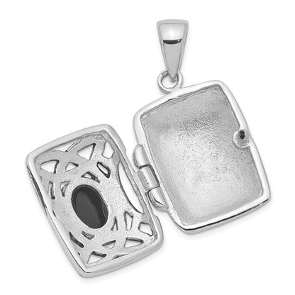 Sterling Silver Rhodium-plated Antiqued Onyx Rectangle 20mm Locket