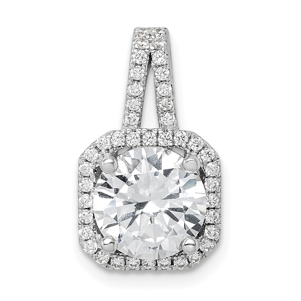 Sterling Silver Rhodium-platedCZ Halo Pendant