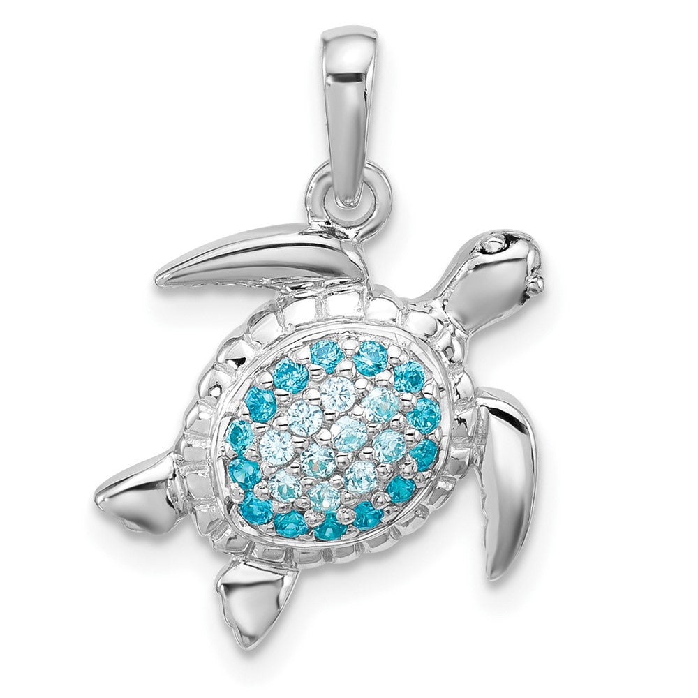 Sterling Silver Rh-plated Polished CZ Turtle Pendant