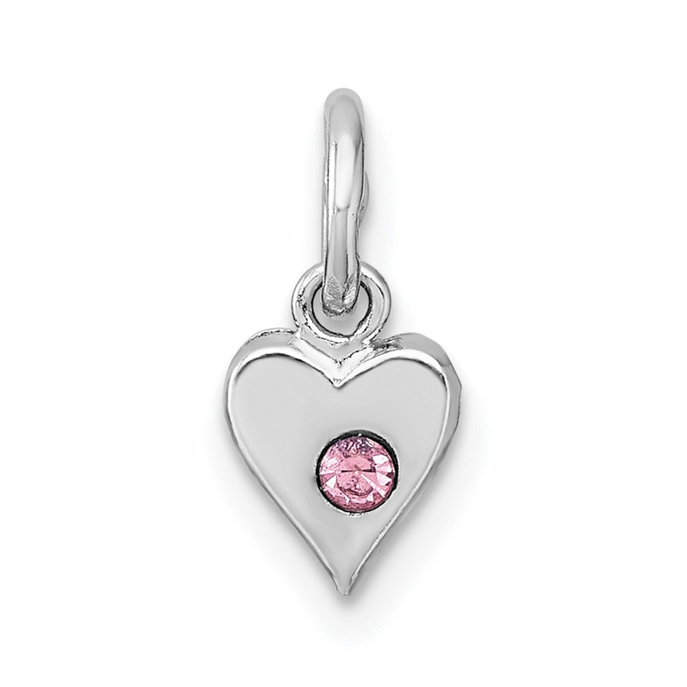Sterling Silver Madi K RH-plated Pink Crystal Heart Children's Pendant