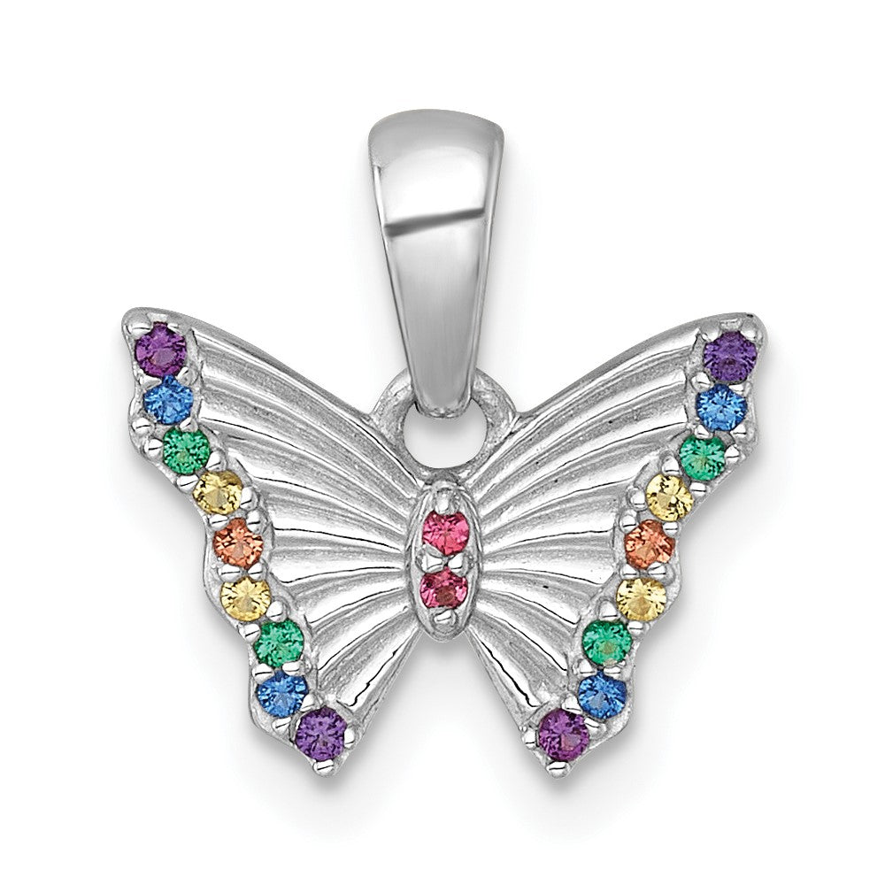 Sterling Silver RH-pl Color Nano Crystals Butterfly Children's Pendant