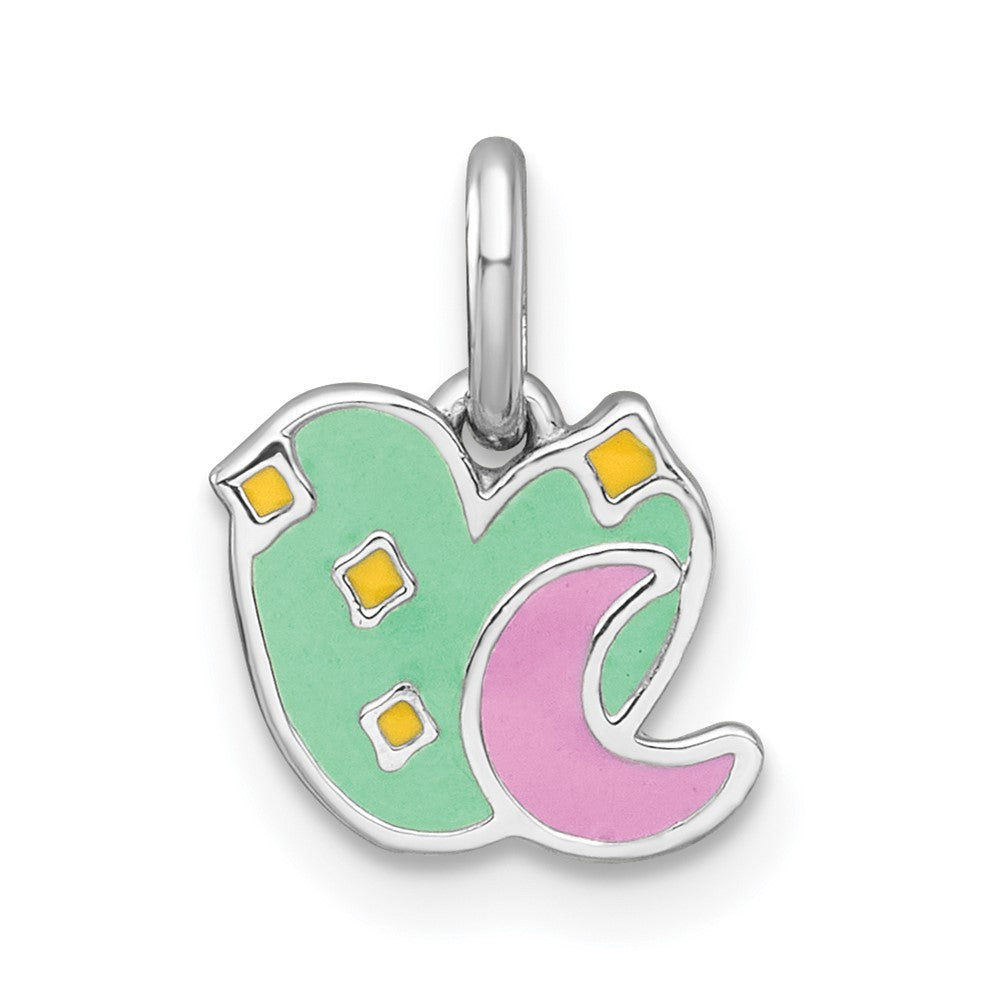 Sterling Silver RH-plated Polished Enamel Heart And Moon Children's Pendant