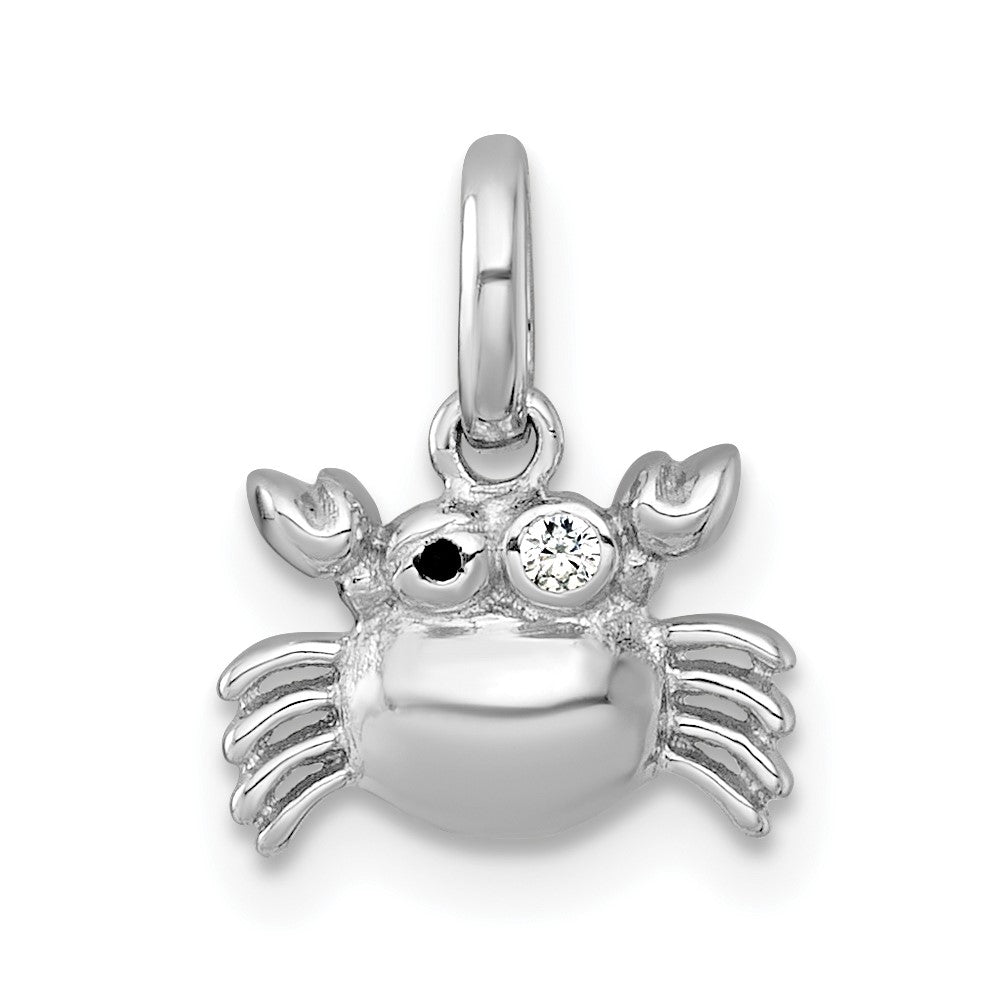 Sterling Silver RH-pl Polished Black Enamel and CZ Crab Children's Pendant