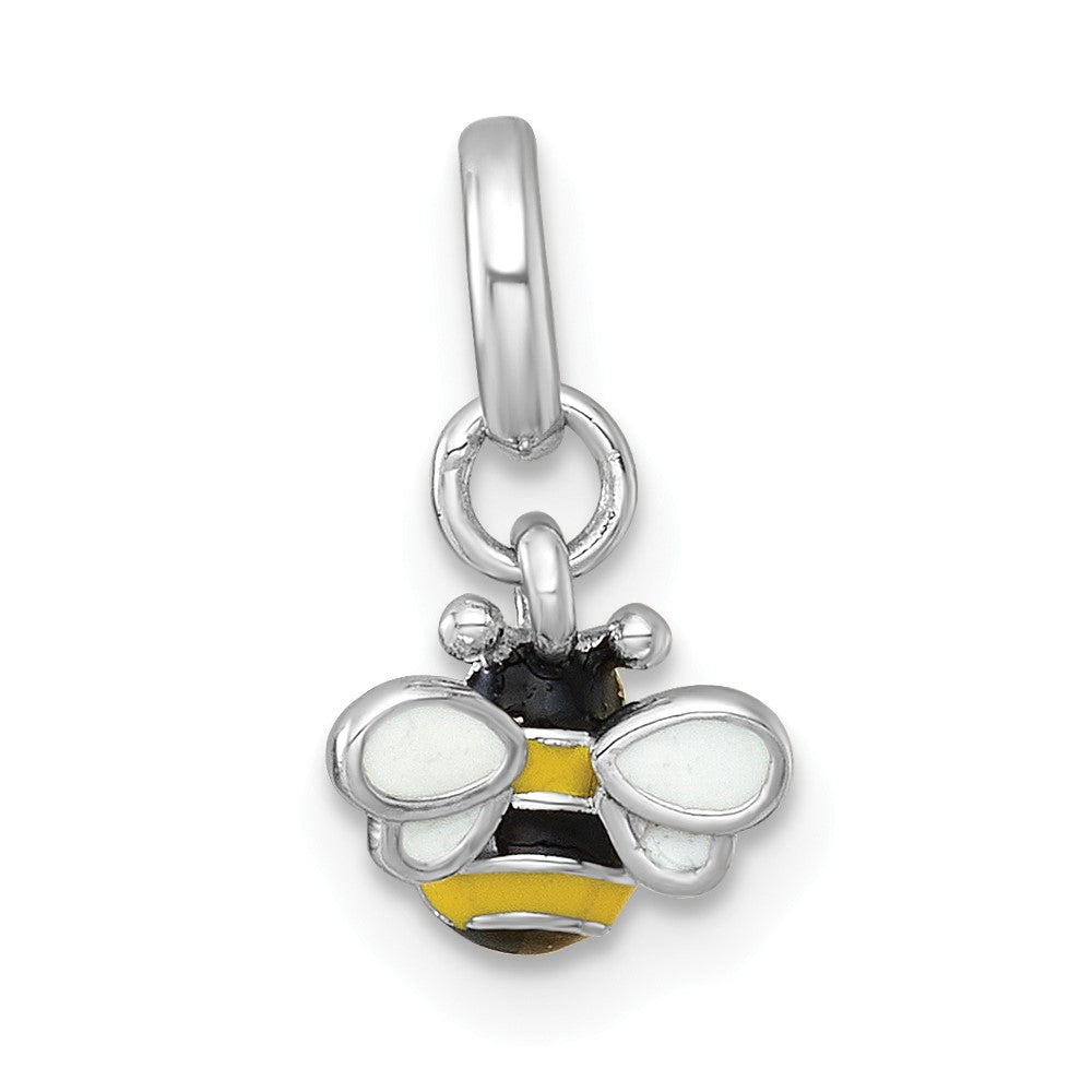 Sterling Silver RH-plated Black and Yellow Enamel Bee Children's Pendant