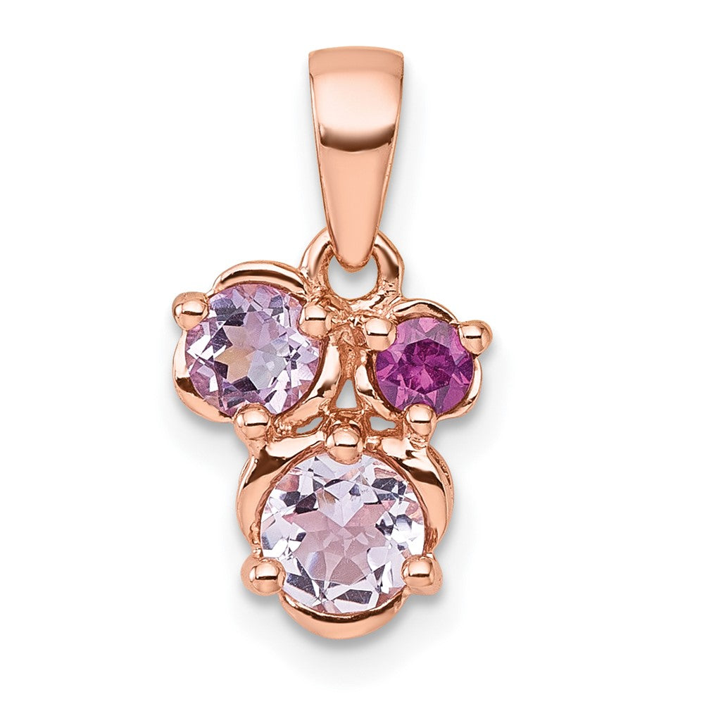 SS Rose Gold-pltd Amethyst/Pink Quartz/Rhodolite Garnet Pendant