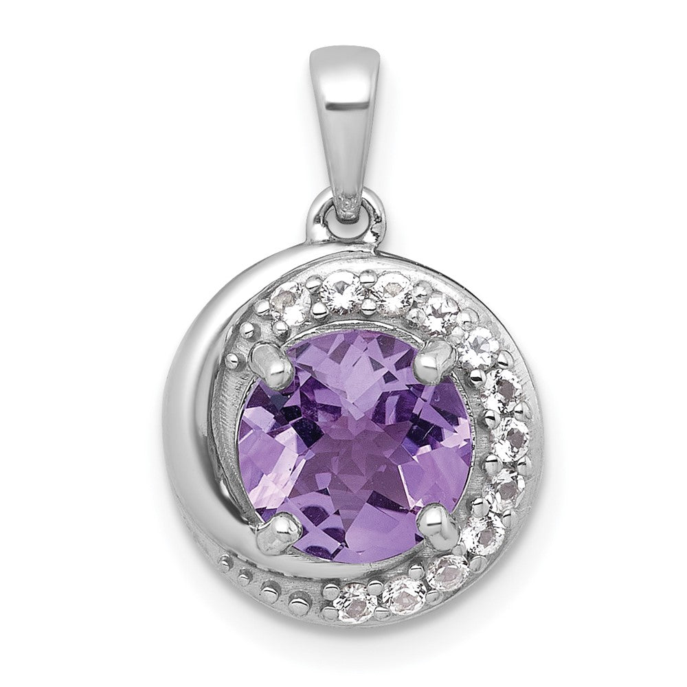 SS RH-pltd Polished Fancy Amethyst and White Topaz Circle Pendant