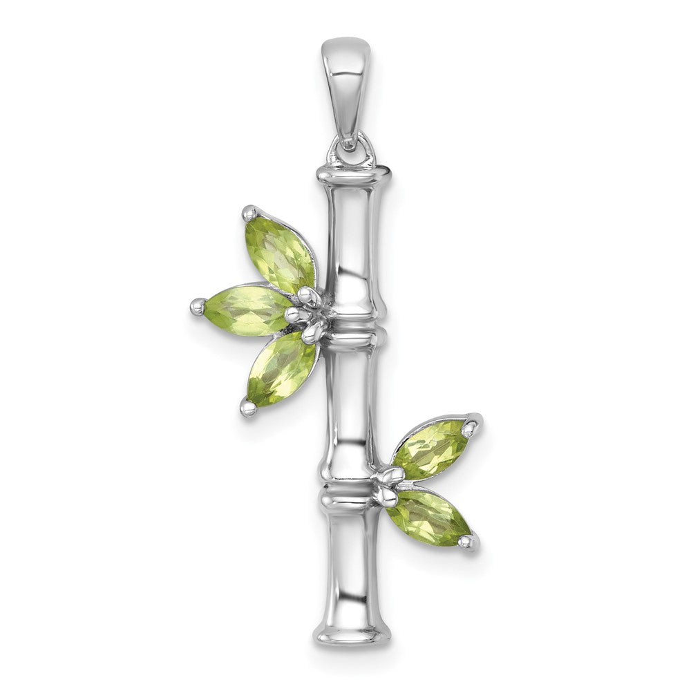 Sterling Silver RH-plated Polished Fancy Peridot Bamboo Pendant