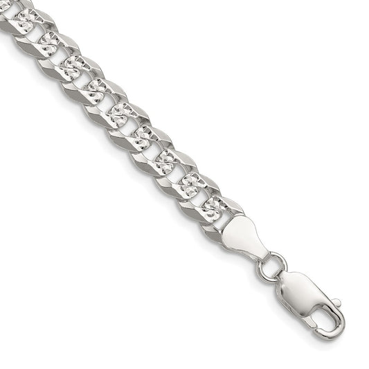 Sterling Silver 6.75mm Flat D/C Pave Curb Chain