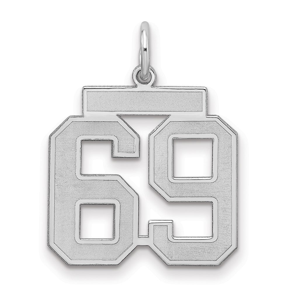 Sterling Silver/Rhodium-plated Satin Number 69 Charm