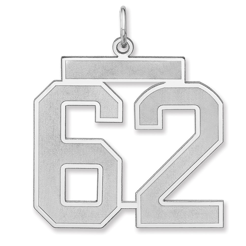 Sterling Silver/Rhodium-plated Satin Number 62 Charm