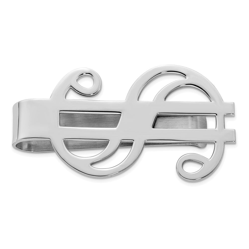 Sterling Silver Rhodium-plated Dollar Sign Money Clip