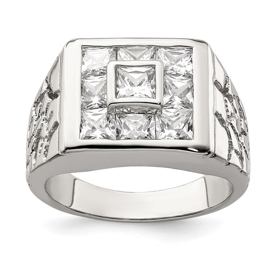 Sterling Silver Rhodium-plated Men's CZ Ring