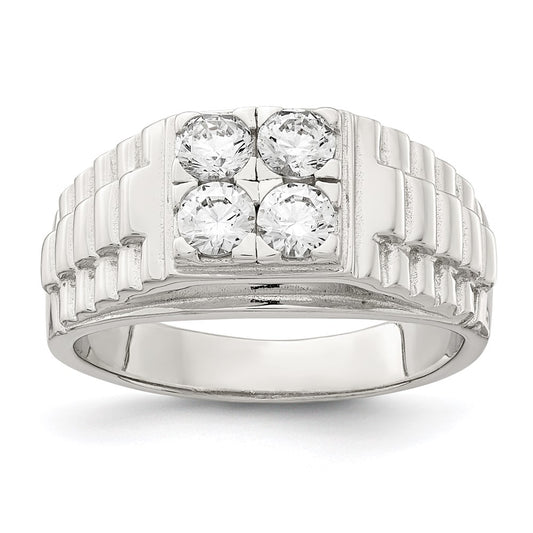 Sterling Silver Rhodium-plated Men's CZ Ring