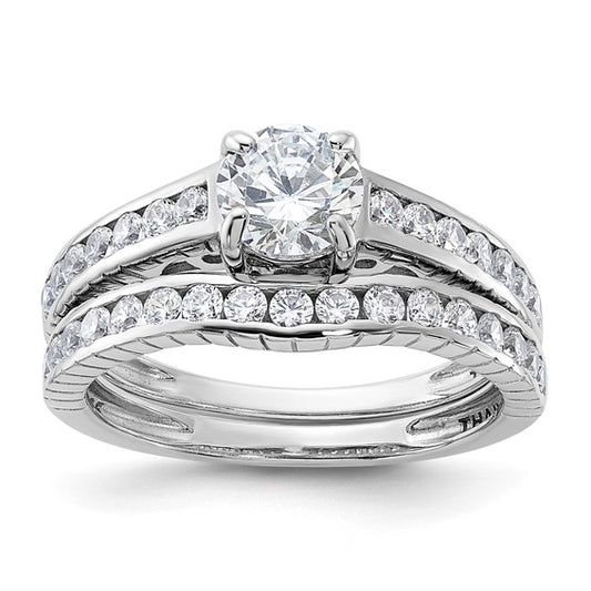 Sterling Silver Rhodium-plated 2-Piece CZ Size 6 Wedding Set Ring