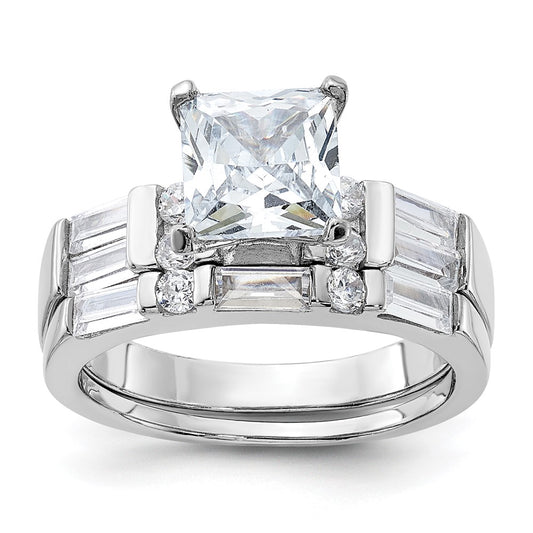 Sterling Silver Rhodium-plated CZ 2 Piece Wedding Ring Set