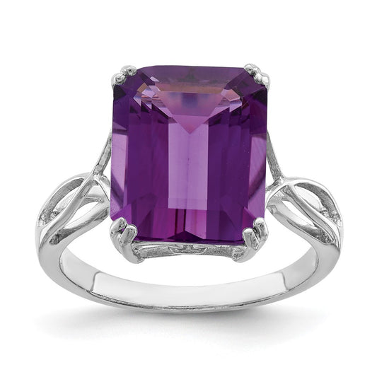 Sterling Silver Rhodium-plated Octagonal Amethyst Ring