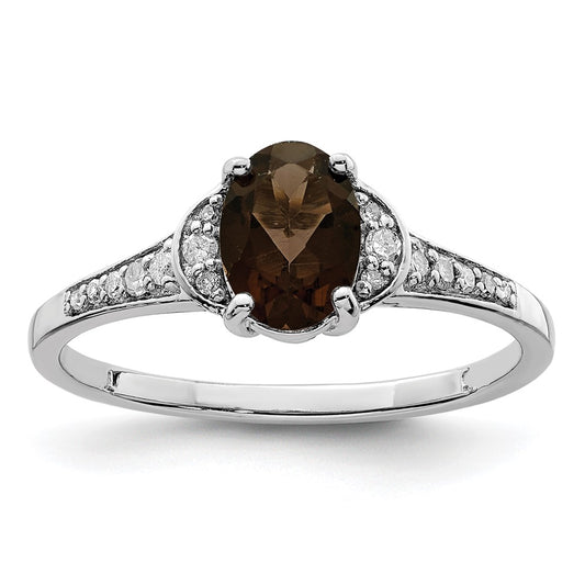 Sterling Silver Rhodium Smoky Quartz & Diam. Ring
