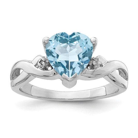 Sterling Silver Rhodium Plated Diamond & Lt Swiss BT Heart Ring