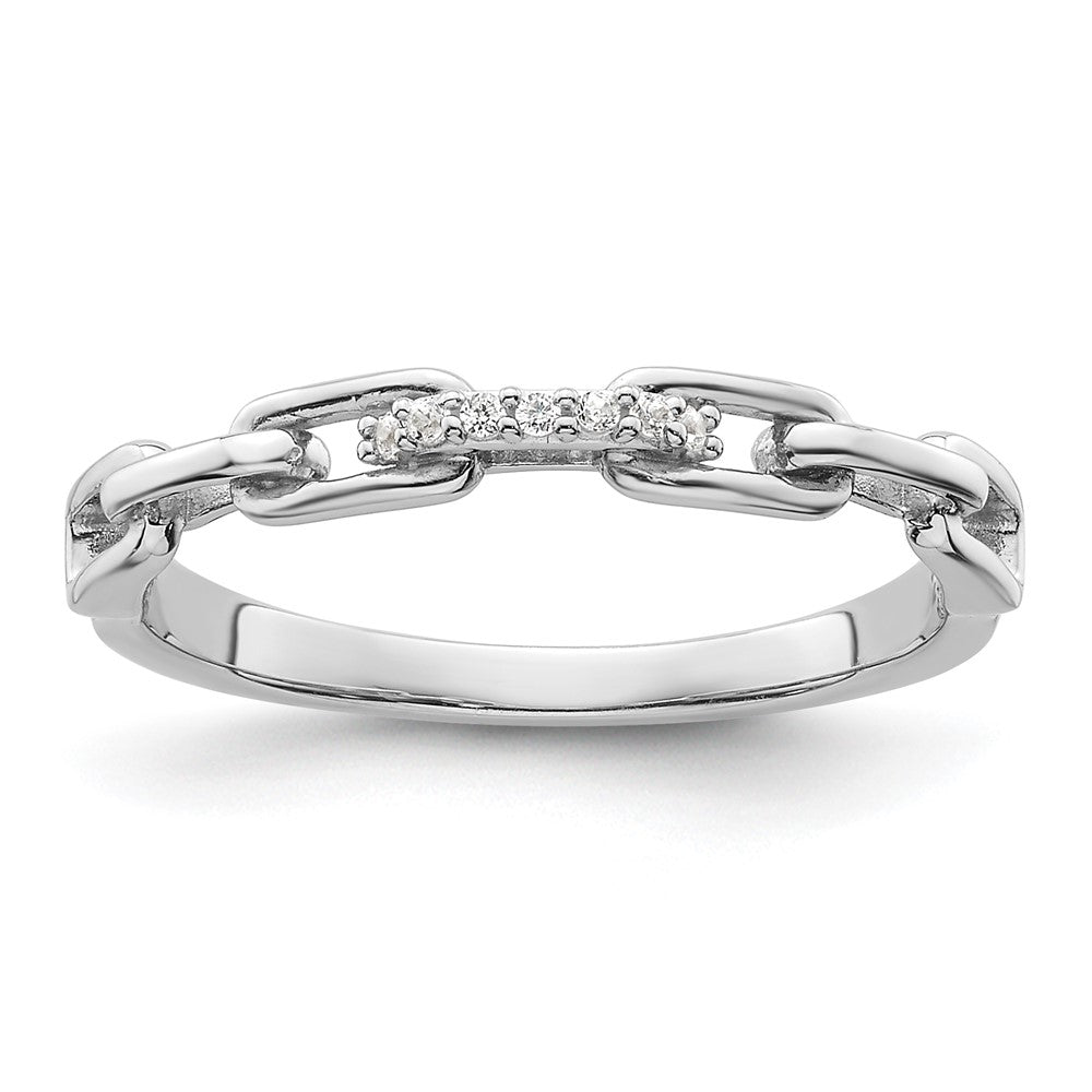 Sterling Silver Rhodium-plated CZ Link Ring