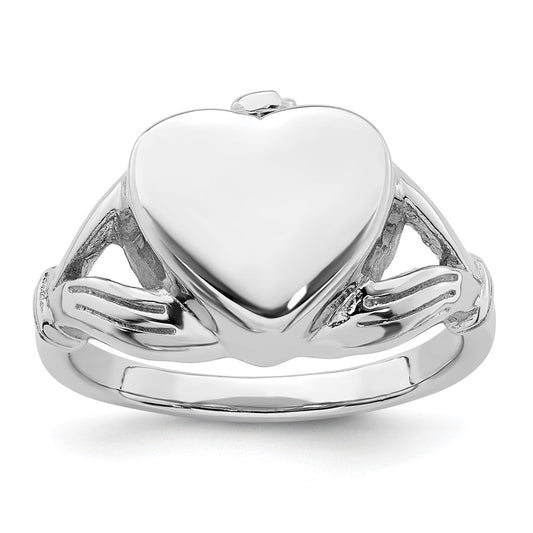 Sterling Silver RH-plated Polished Claddagh Heart Ash Holder Ring