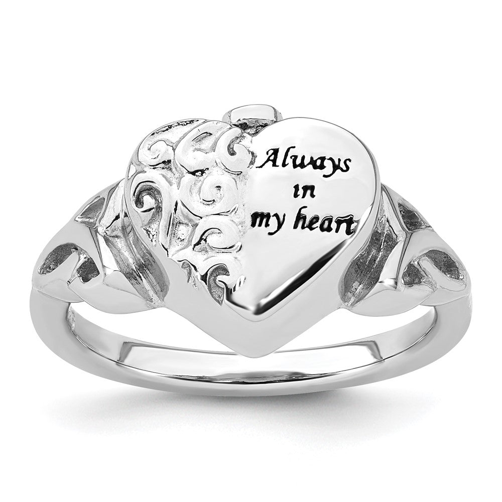 Sterling Silver Rhod-plated Enameled Celtic Fancy Heart Ash Holder Ring