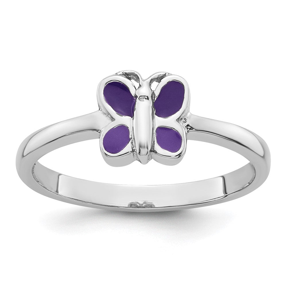 Sterling Silver Rhodium-plated Children's Enamel Butterfly Ring