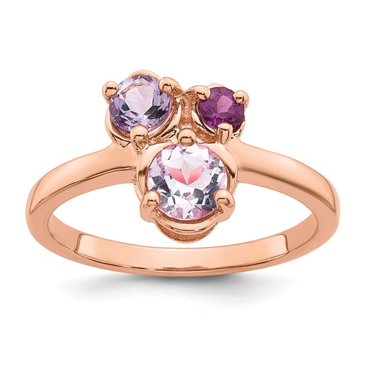 SS Rose Gold-plated Amethyst/Pink Quartz/Rhodolite Garnet Ring