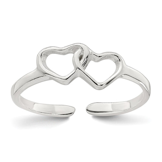 Sterling Silver Polished Interlocking Hearts Toe Ring