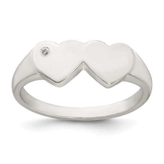 Sterling Silver Polished CZ Double Heart Ring