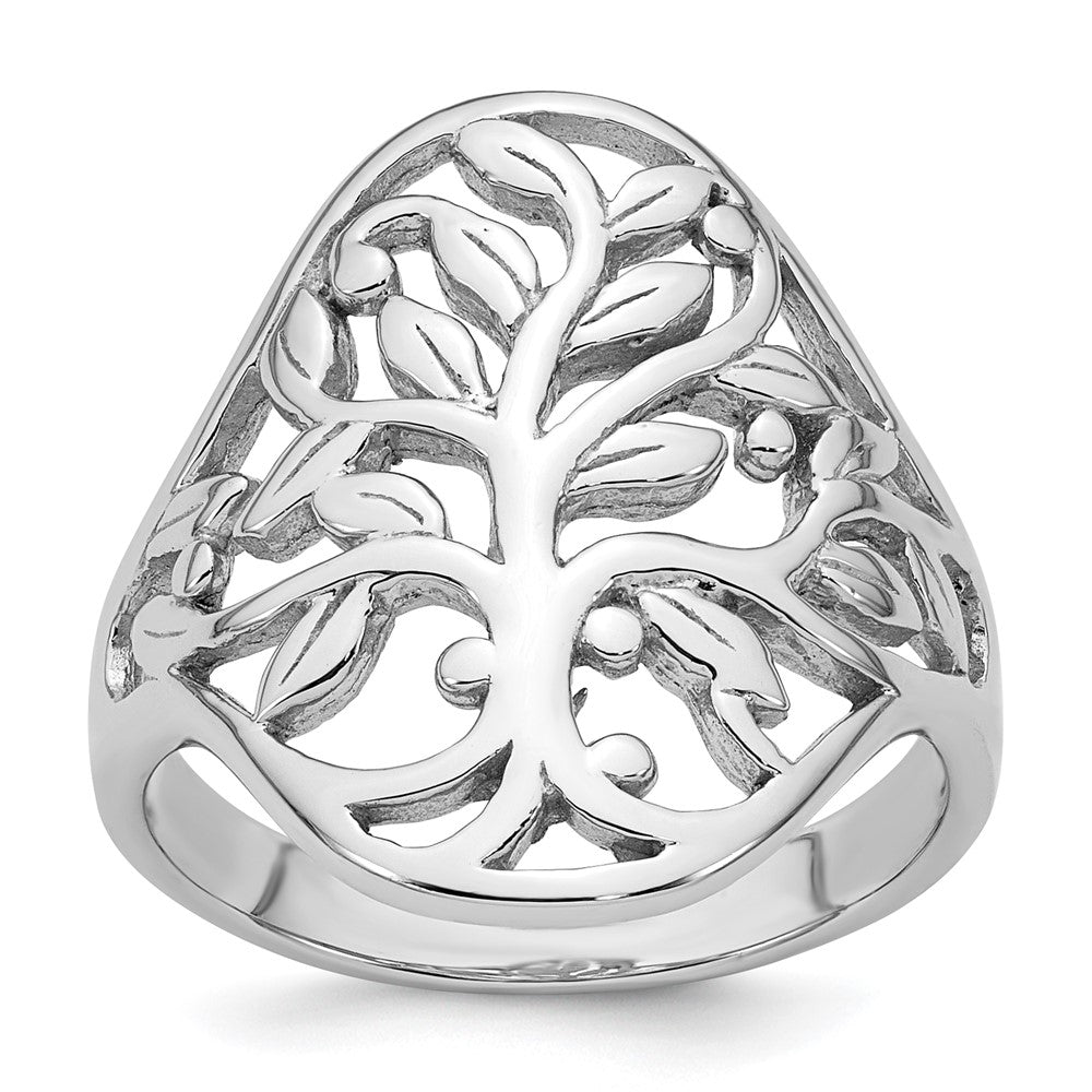 Sterling Silver Rhodium-plated Polish Tree of Life Ring
