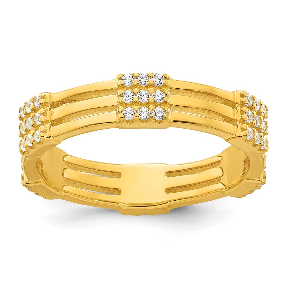 Sterling Silver Gold-tone Polished CZ 3-Row Eternity Ring