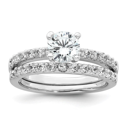Sterling Silver Rhodium-plated Polished CZ Engagement Ring Set