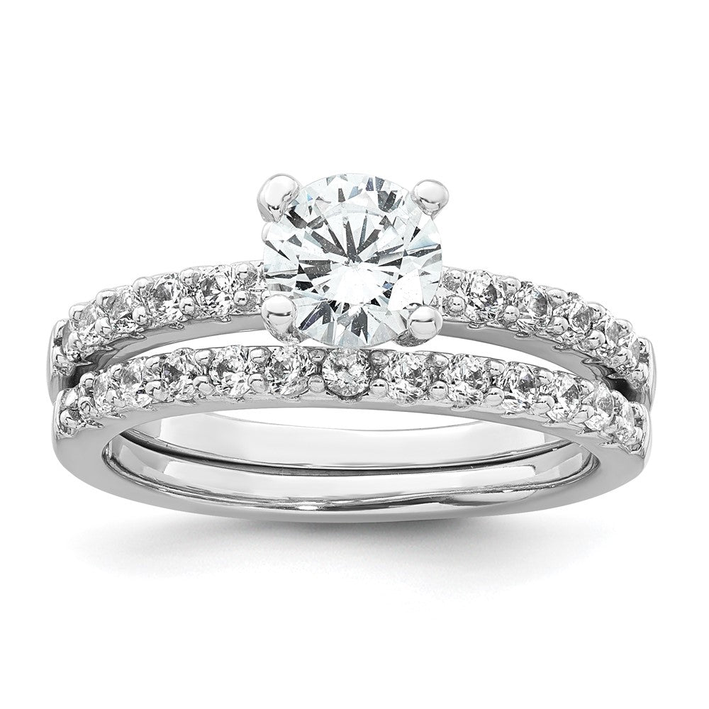 Sterling Silver Rhodium-plated Polished CZ Engagement Ring Set