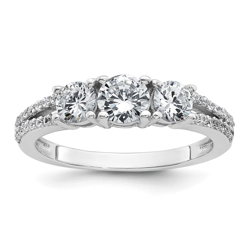 Sterling Silver Rhodium-plated Polished CZ Three Stone Ring