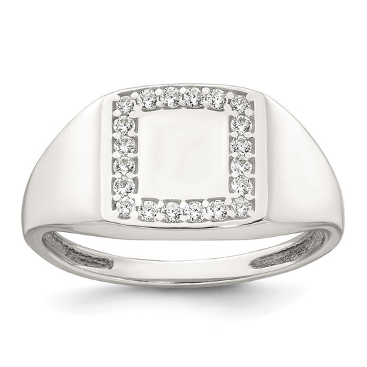 Sterling Silver Polished CZ Square Border Men's Signet Ring