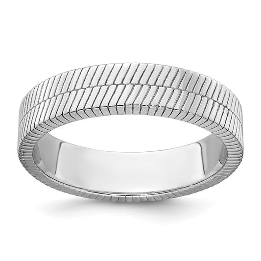 Sterling Silver Rhodium-plated Polished and Textured 5.0mm Men's Ring