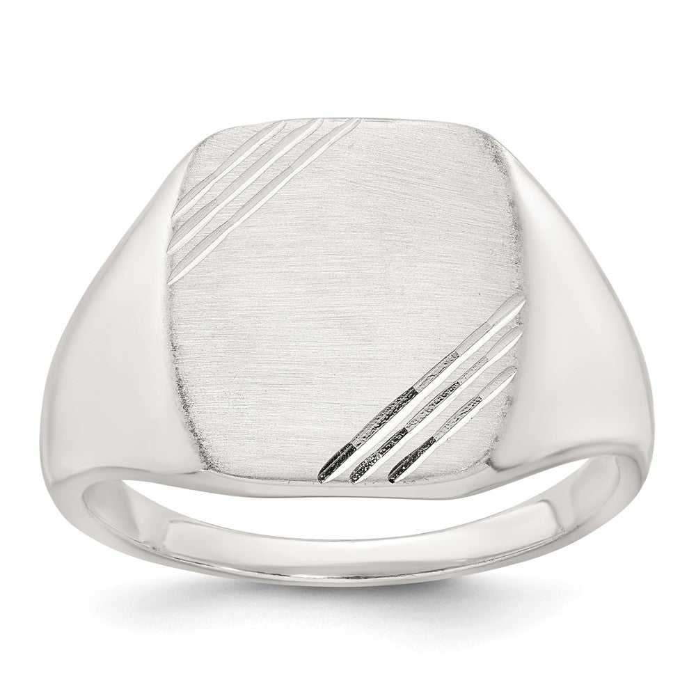 Sterling Silver Polished Brushed and Grooved Men's Signet Ring