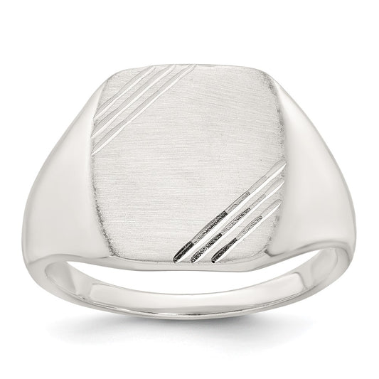 Sterling Silver Polished Brushed and Grooved Men's Signet Ring