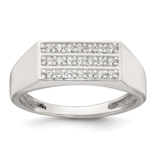 Sterling Silver Polished CZ Rectangular Men's Signet Ring