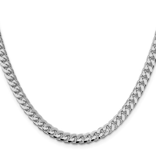 Sterling Silver Rhodium-plated 6mm Domed with Side D/C Curb Chain