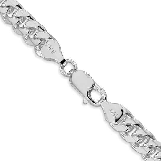 Sterling Silver Rhodium-plated 7mm Domed with Side D/C Curb Chain