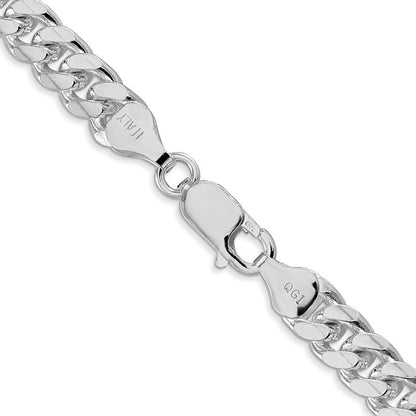 Sterling Silver Rhodium-plated 7mm Domed with Side D/C Curb Chain