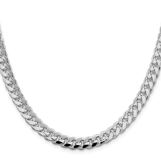 Sterling Silver Rhodium-plated 7.35mm Domed with Side D/C Curb Chain