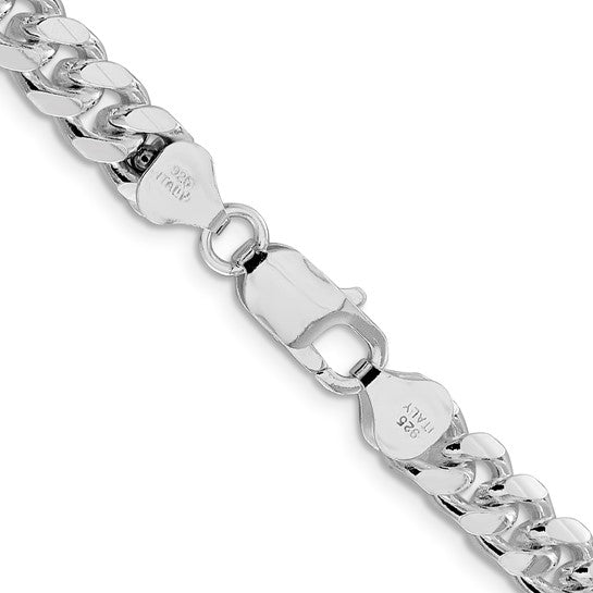 Sterling Silver Rhodium-plated 7.35mm Domed with Side D/C Curb Chain