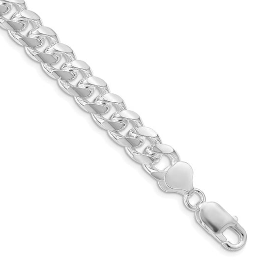 Sterling Silver Rhodium-plated 8.5mm Domed with Side D/C Curb Chain