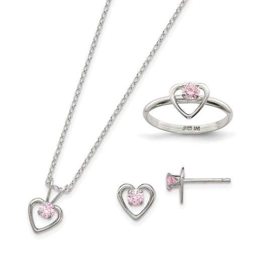 Sterling Silver Childs 15" Necklace, Earrings & Size 3 Ring Set