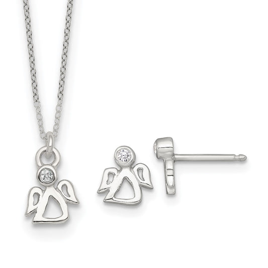 Sterling Silver CZ Angel Children's Post Earring and Necklace Set