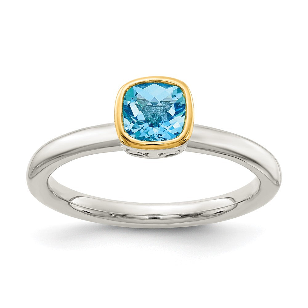 Sterling Silver Rhod-plated w/ 14K Accent Light Swiss Blue Topaz Ring