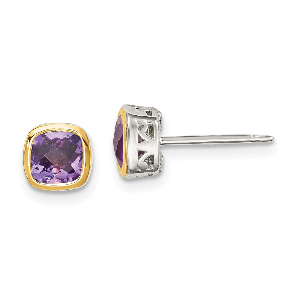 Sterling Silver Rhod-pltd w/14k Accent Amethyst Square Stud Earrings